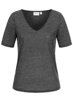 VILA Damen NOOS Basic T-Shirt Mit V-Neck Schwarz