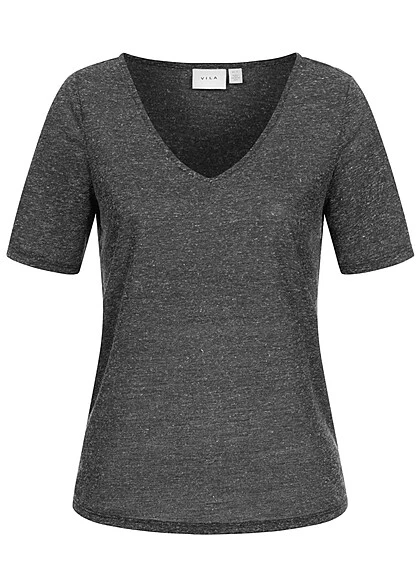 VILA Damen NOOS Basic T-Shirt Mit V-Neck Schwarz 3 VILA Damen NOOS Basic T-Shirt Mit V-Neck Schwarz
