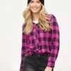 Urban Classics Damen Bluse Turn Up Hemd Karo Muster Wildviolet Schwarz