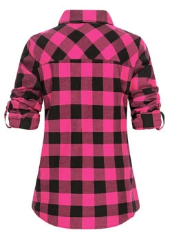 Urban Classics Damen Bluse Turn Up Hemd Karo Muster Wildviolet Schwarz -ModeWelt Verkäufe 23030200 3