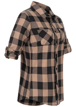 Urban Classics Damen Bluse Turn Up Hemd Karo Muster Schwarz Beige -ModeWelt Verkäufe 23030201 2