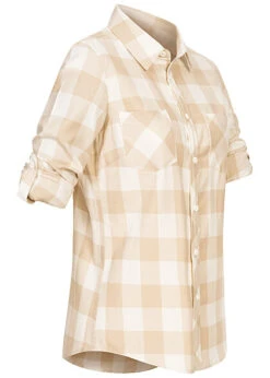 Urban Classics Damen Bluse Turn Up Hemd Karo Muster Whitesand Lighttaupe Weiss -ModeWelt Verkäufe 23030203 2