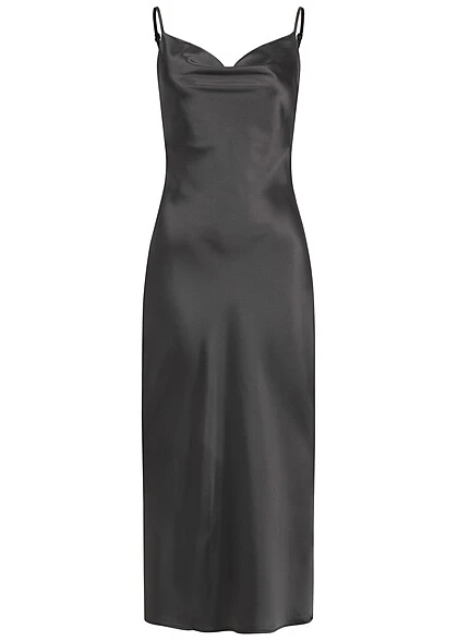 Aiki Damen Longform Kleid In Satin-Optik Mit Seitlichen Schlitzen Schwarz -ModeWelt Verkäufe 23030406