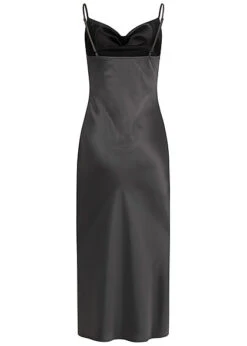 Aiki Damen Longform Kleid In Satin-Optik Mit Seitlichen Schlitzen Schwarz -ModeWelt Verkäufe 23030406 2