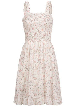 Cloud5ive Damen Träger-Kleid Mit Rüschendetails Und Blumen Print Weiss