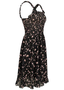 Cloud5ive Damen Träger-Kleid Mit Rüschendetails Und Blumen Print Schwarz -ModeWelt Verkäufe 23036670 1