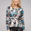 Cloud5ive Damen Longsleeve Langarm Top Mit Blätter Print Schwarz -ModeWelt Verkäufe 23036672
