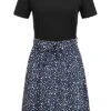 Cloud5ive Damen T-Shirt-Kleid 2-Tone Mit Punkt-Print Schwarz Blau
