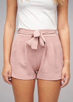 Cloud5ive Damen Musselin Shorts Mit Bindegürtel Rosa