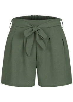 Cloud5ive Damen Musselin Shorts Mit Bindegürtel Khaki