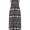 Cloud5ive Damen Longform Kleid Mit Bindegürtel Ornament Print Schwarz -ModeWelt Verkäufe 23036807