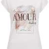 Cloud5ive Damen T-Shirt Mit Amour Print Weiss