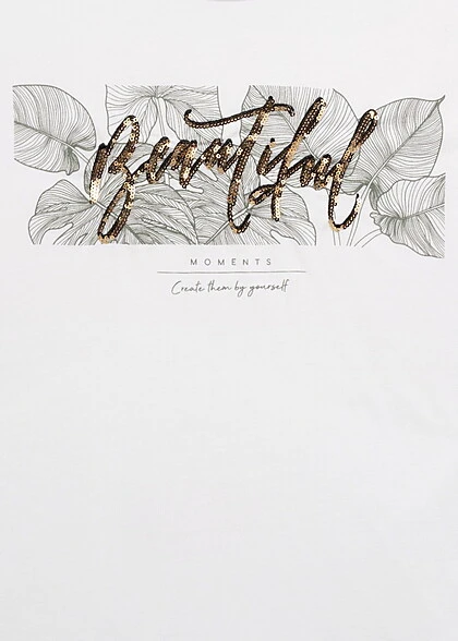 Cloud5ive Damen T-Shirt Mit Beautiful Blätter Print Weiss Gold 5 Cloud5ive Damen T-Shirt Mit Beautiful Blätter Print Weiss Gold – Bild 3