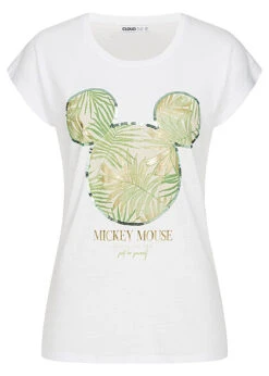 Cloud5ive Damen T-Shirt Mit Disney Mickey Mouse Blätter Print Weiss