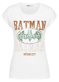 Cloud5ive Damen T-Shirt Mit Warner Bros. Batman Print Weiss