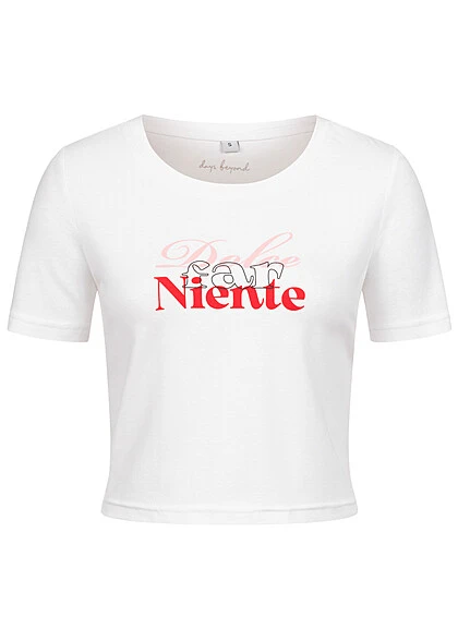 Days Beyond Damen T-Shirt Cropped Mit Dolce Far Niente Print Weiss 3 Days Beyond Damen T-Shirt Cropped Mit Dolce Far Niente Print Weiss