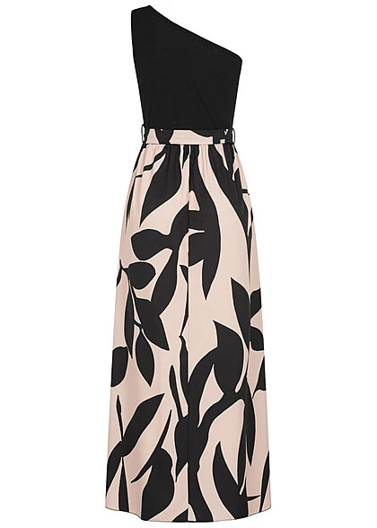 Cloud5ive Damen Maxi-Kleid One-Shoulder Mit Blumenprint Schwarz-beige 5 Cloud5ive Damen Maxi-Kleid One-Shoulder Mit Blumenprint Schwarz-beige – Bild 3