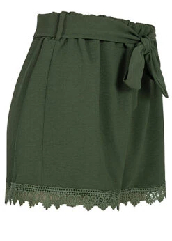 Cloud5ive Damen Musselin Shorts Mit Spitzendetails Und Bindegürtel Military Grün -ModeWelt Verkäufe 23056018 1