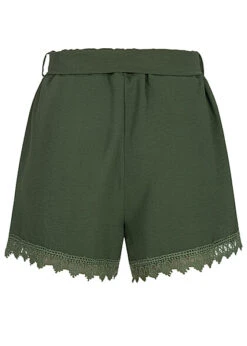 Cloud5ive Damen Musselin Shorts Mit Spitzendetails Und Bindegürtel Military Grün -ModeWelt Verkäufe 23056018 2