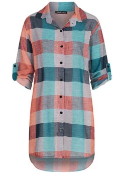 Cloud5ive Damen Turn-Up Vokuhila Flanell Karo Blusen Hemd Mit Knopfleiste Blau-rot