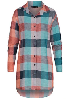 Cloud5ive Damen Turn-Up Vokuhila Flanell Karo Blusen Hemd Mit Knopfleiste Blau-rot -ModeWelt Verkäufe 23056025 3