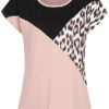 Cloud5ive Damen Zick Zack T-Shirt Mit Leo Print Rosa Schwarz -ModeWelt Verkäufe 23056034