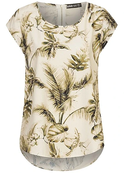 Cloud5ive Damen Struktur Blusen Shirt Mit Zipper Hinten Palmen Print Off Weiss 3 Cloud5ive Damen Struktur Blusen Shirt Mit Zipper Hinten Palmen Print Off Weiss
