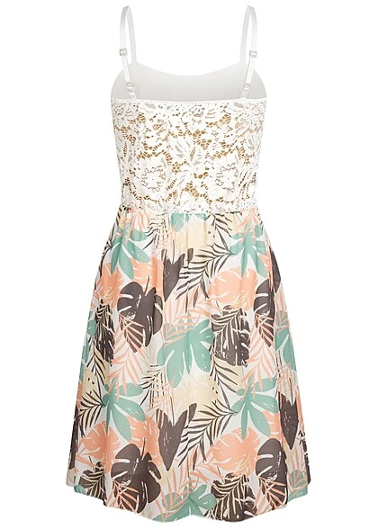 Cloud5ive Damen Spitzenkleid Mit Floral Print Mit Verst. Weiss Grün Peach 5 Cloud5ive Damen Spitzenkleid Mit Floral Print Mit Verst. Weiss Grün Peach – Bild 3