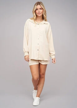 Cloud5ive Damen Musselin Bluse Hemd Mit Knopfleiste Beige -ModeWelt Verkäufe 23066139 2