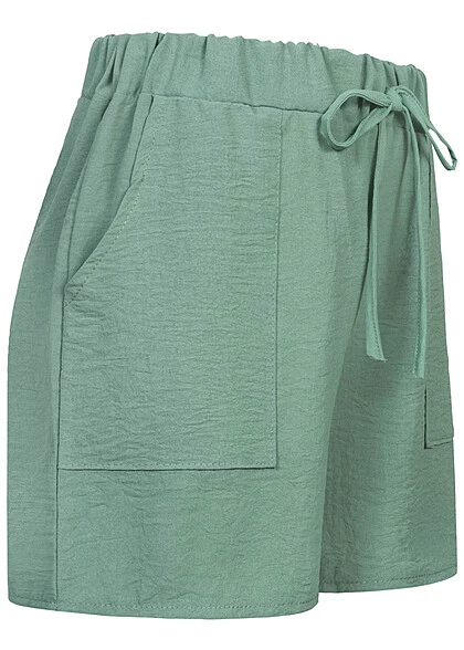 Cloud5ive Damen Musselin Shorts M. Aufgesetzten Taschen Grün 4 Cloud5ive Damen Musselin Shorts M. Aufgesetzten Taschen Grün – Bild 2