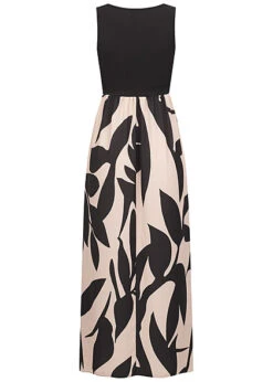 Cloud5ive Damen Maxi 2-Tone Kleid Mit Floral Print Schwarz Beige -ModeWelt Verkäufe 23076022 2