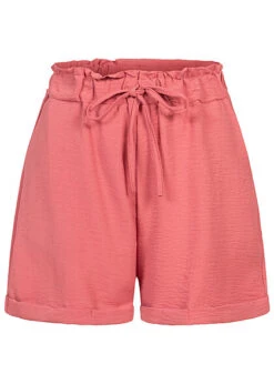 Cloud5ive Damen Musselin Short Mit Umschlag Und 2-Pockets Bindedetail Rose Braun