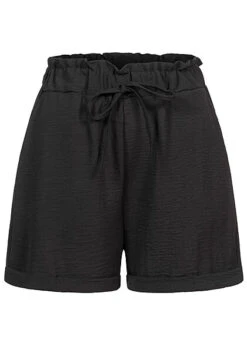 Cloud5ive Damen Musselin Short Mit Umschlag Und 2-Pockets Bindedetail Schwarz