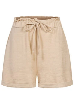 Cloud5ive Damen Musselin Short Mit Umschlag Und 2-Pockets Bindedetail Beige