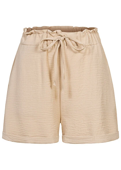 Cloud5ive Damen Musselin Short Mit Umschlag Und 2-Pockets Bindedetail Beige