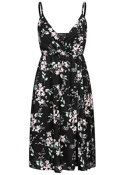 Cloud5ive Damen Träger Kleid Mit Seitlich. Schlitz Und Blumen Print Schwarz -ModeWelt Verkäufe 23076052