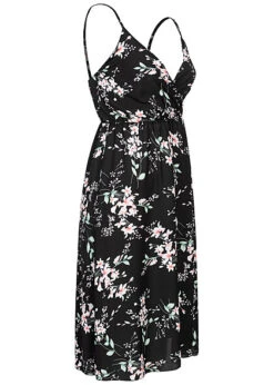 Cloud5ive Damen Träger Kleid Mit Seitlich. Schlitz Und Blumen Print Schwarz -ModeWelt Verkäufe 23076052 1