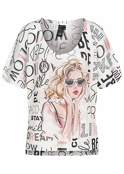 Victoria & Violet Damen Kurzarm Top T-Shirt Mit Nikie Print Weiss 3 Victoria & Violet Damen Kurzarm Top T-Shirt Mit Nikie Print Weiss